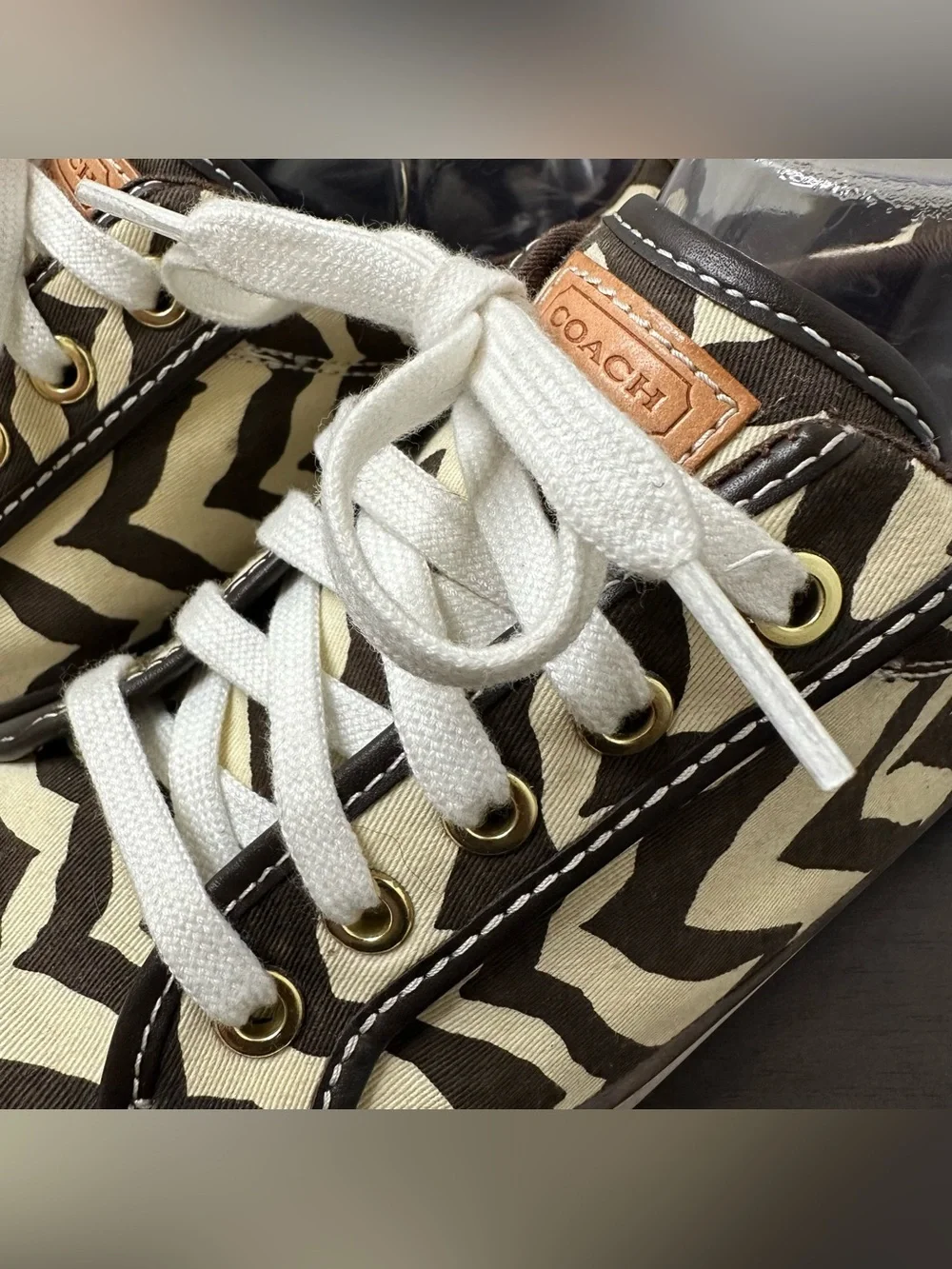 Coach Barrett Zebra Animal Print Canvas Leather Lace-Up Sneakers Rubber Sole 7.5